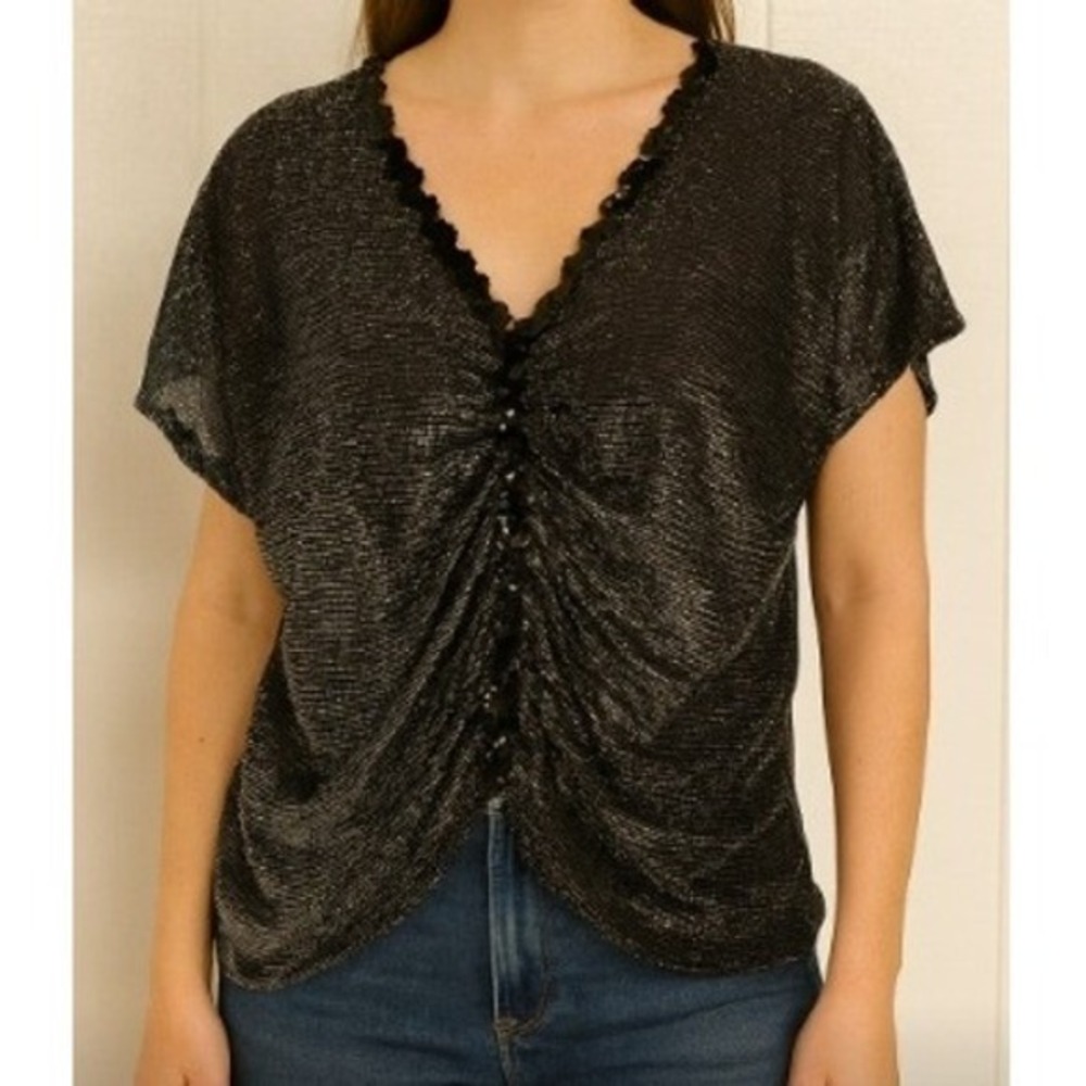 Vintage Metallic Club Blouse Sequin Sparkle 90s Sexy Night Out Womens Large